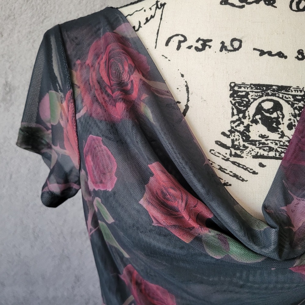 Silence + Noise mesh rose top cowl neck XL grunge goth romantic vampy festival - Picture 2 of 14